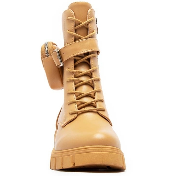 NEW Side Pouch Pocket Combat Boot Ankle Booties Textured Platform Lace-Up - Picture 2 of 10